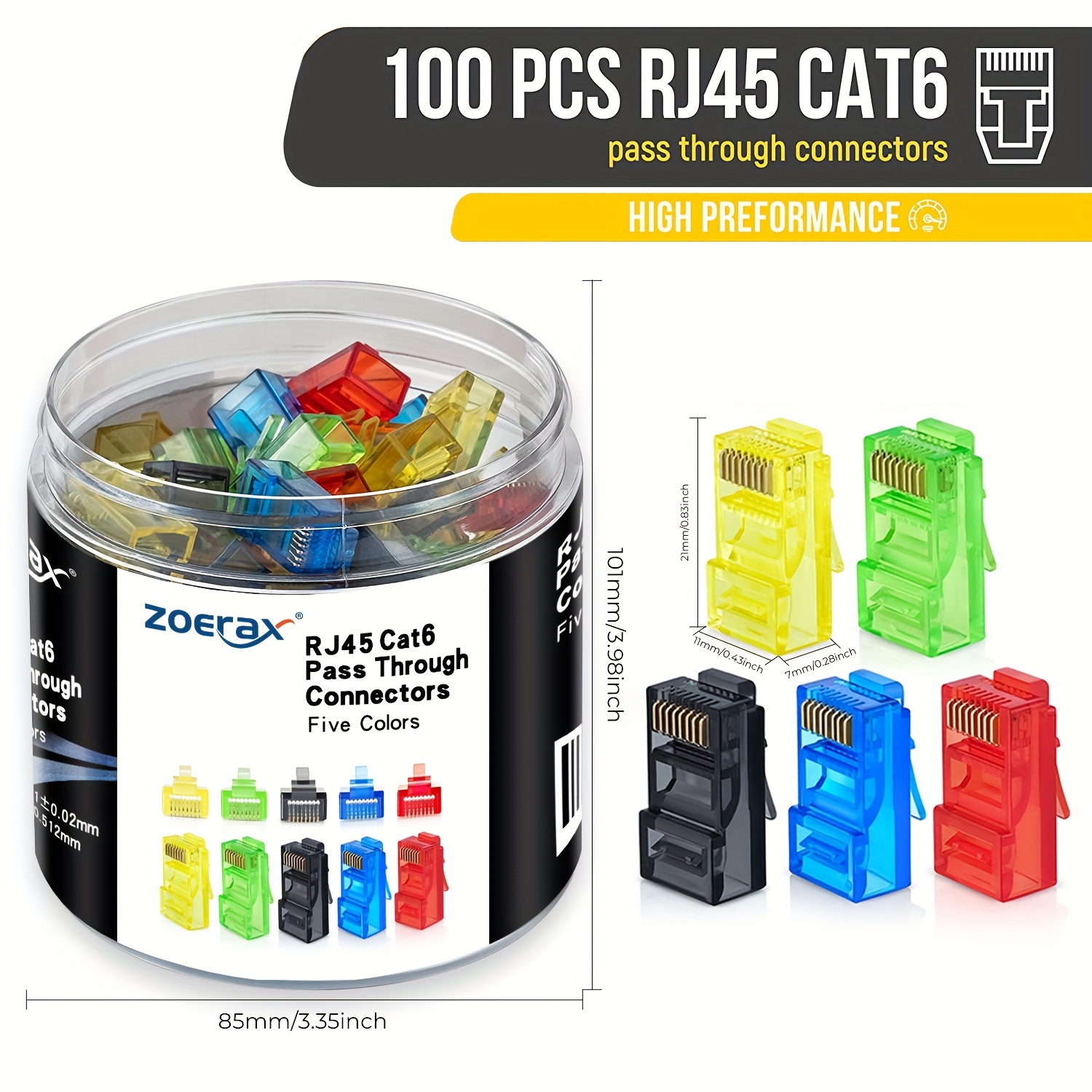 Rj45 Jack - ZoeRax 100 connecteurs RJ45 Cat6 passés,