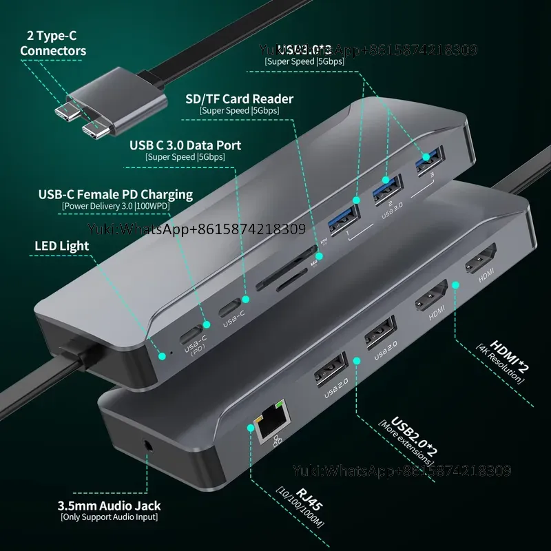 Rj45 Jack - Station d'accueil USB-C 5 ports avec